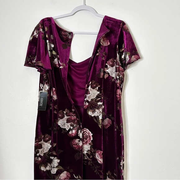 NWT Ignite Evenings Floral Velvet Mini Dress Dress Plum Wedding Guest Size 14 - Picture 3 of 14
